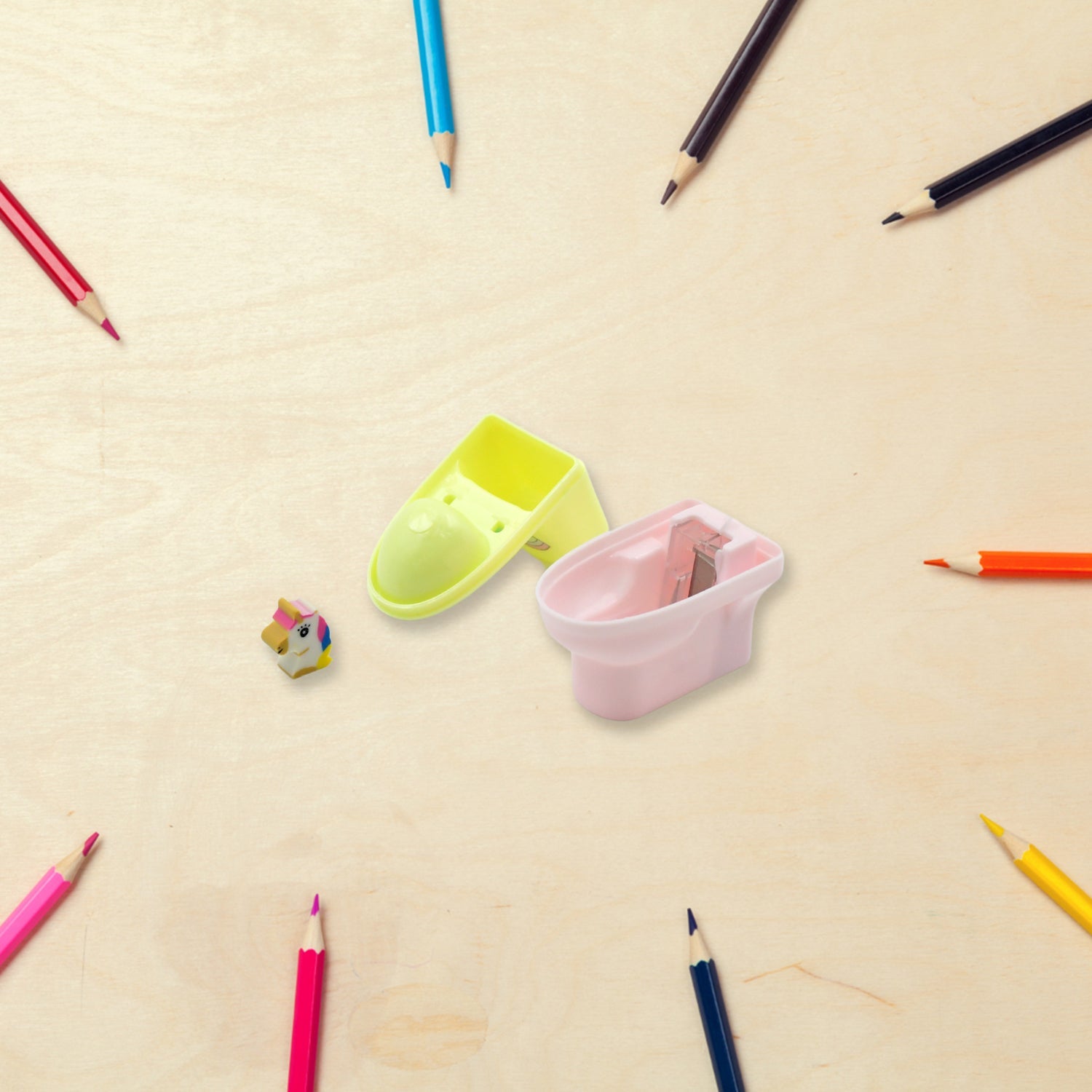 Pencil sharpener shaped like a toilet, with an eraser, 2-pack Pencil sharpener shaped like a toilet, with an eraser, 2-pack